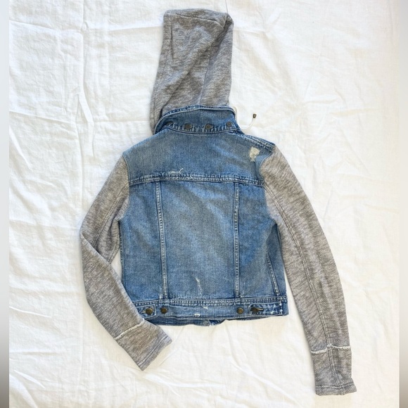 Free People Blue Hooded Distressed Denim Jean Jacket - Picture 14 of 16
